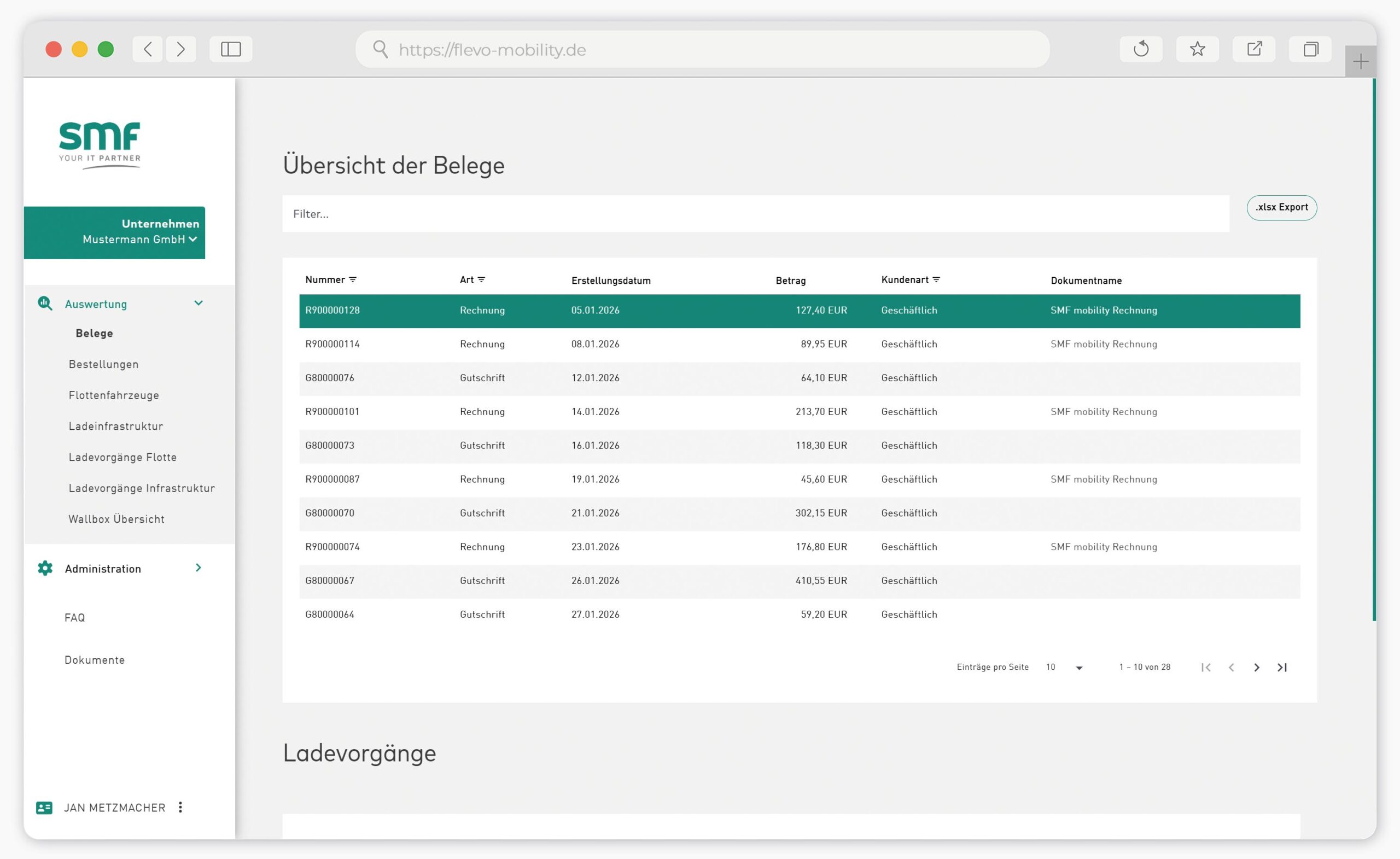 flevo Self-Service-Portal Belege